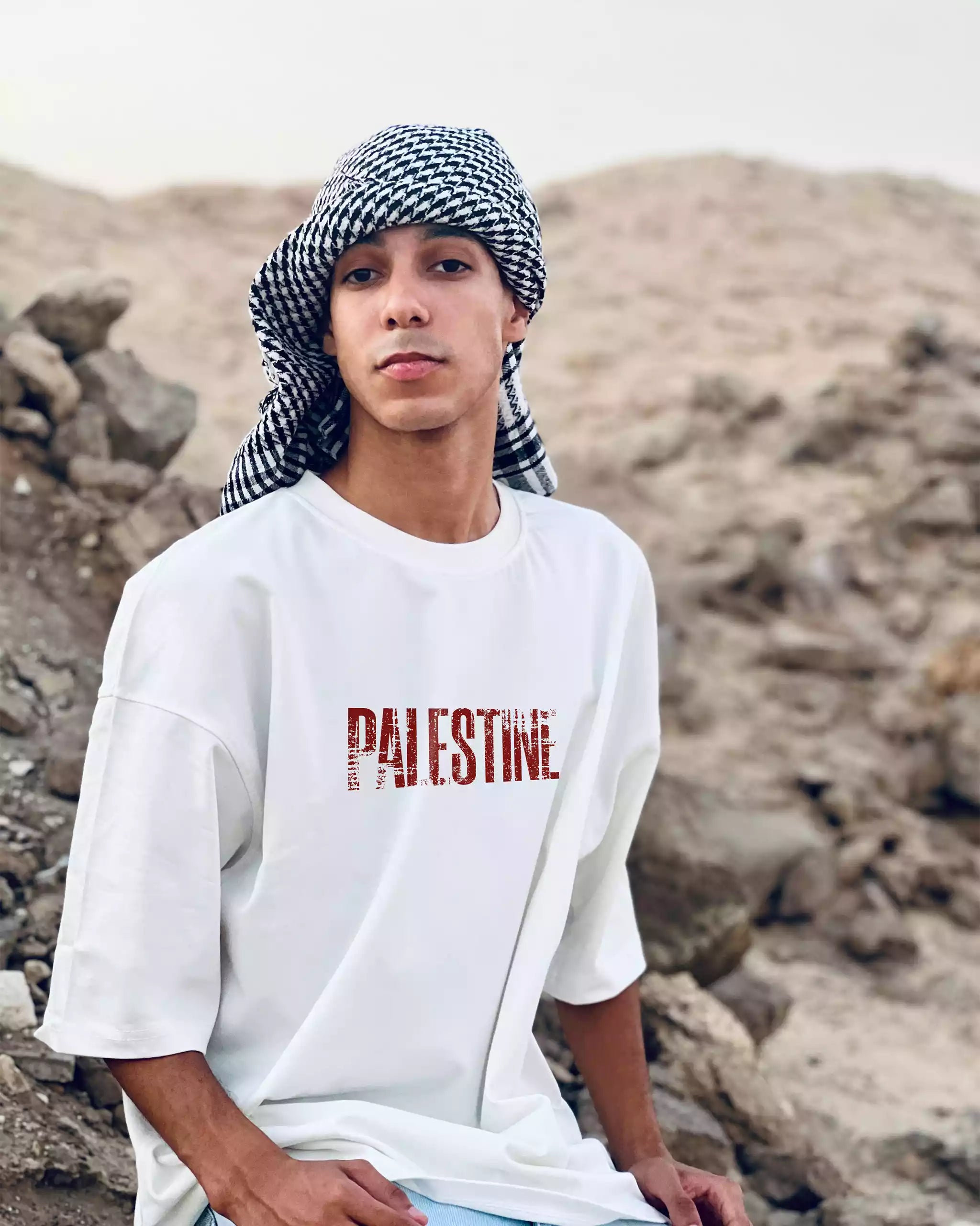White Tee T-Shirt – Palestine Resilience Oversized