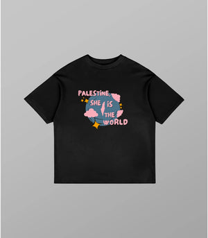 Women T-Shirt – She is the World Oversized by Arabian Vibes